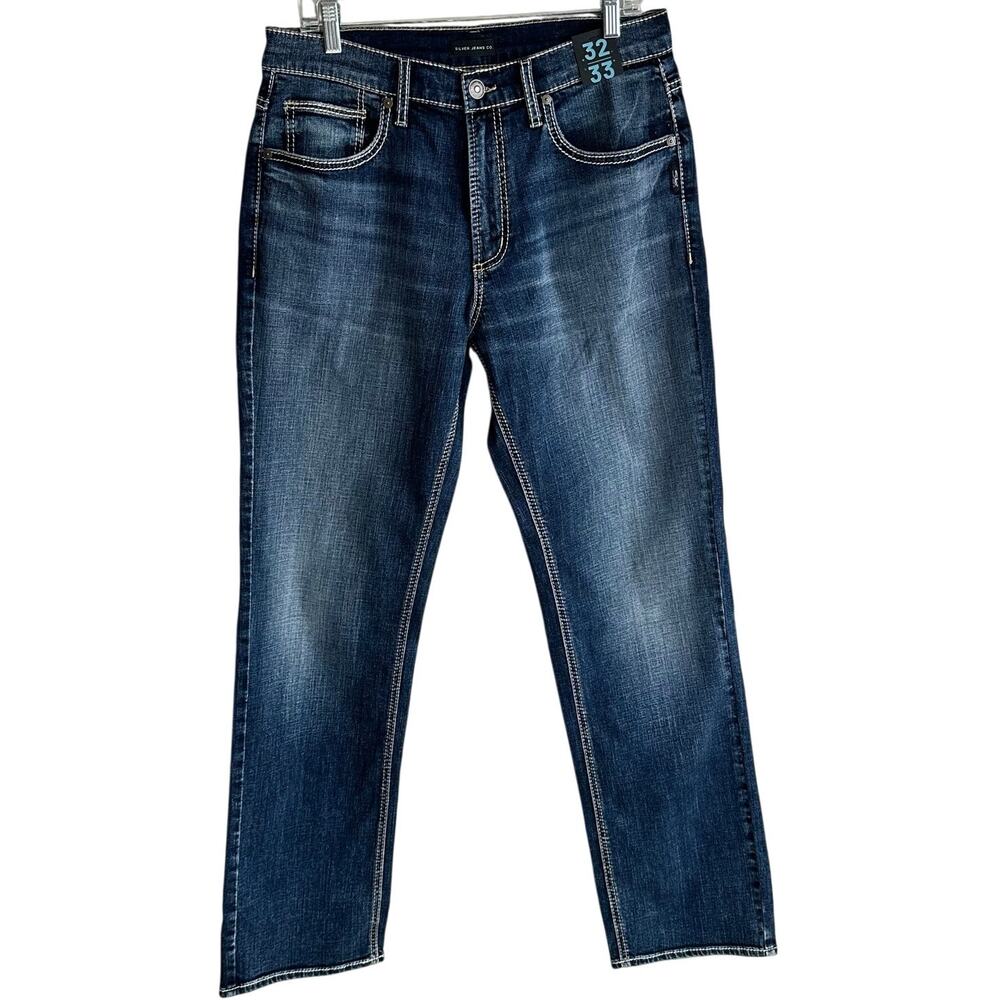Silver Jeans Co., Straight Leg Contrast Stitch Freedom Wash Stretch Jean 32